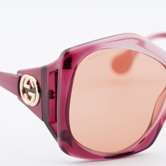 Gucci GG0875S 003 Sunglasses Burgundy Square Frame, Orange Lenses
